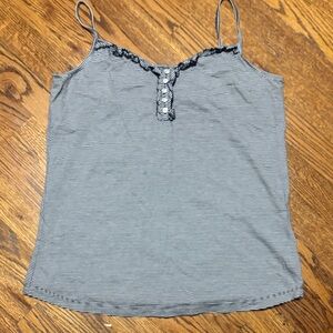 Talbots Blavk & White Striped Adjustable Spaghetti Strap Cami Large